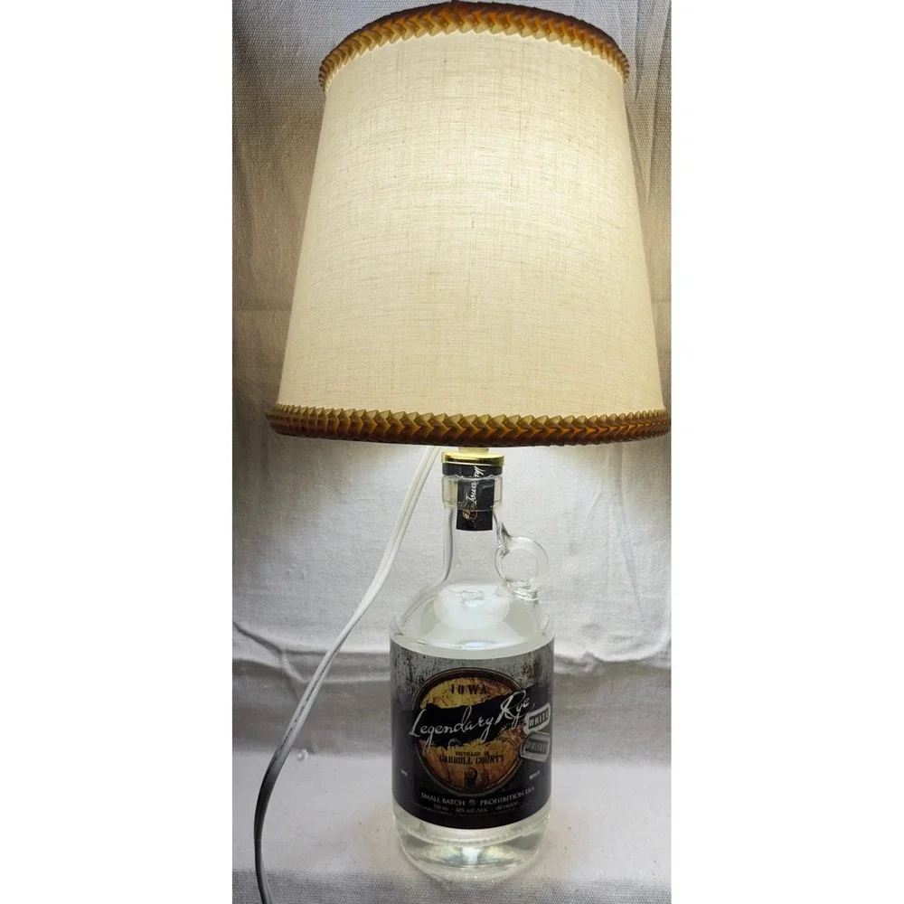Iowa Legendary Rye Whiskey Bottle Lamp Rustic Table Decor 17in Tall White
